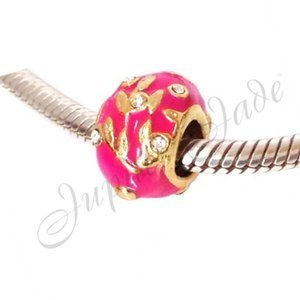 FREE S/H Pugster Faberge Egg Pink Enamel Gold Plate Bracelet Charm -Fits Pandora